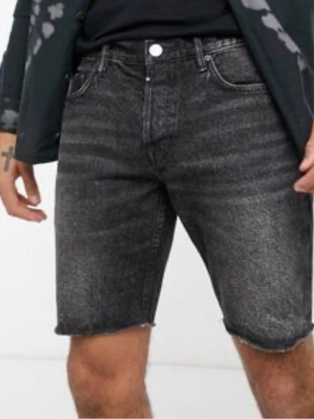 NEW ALLSAINTS Switch Raw Hem Denim Shorts - Washed Black - 28